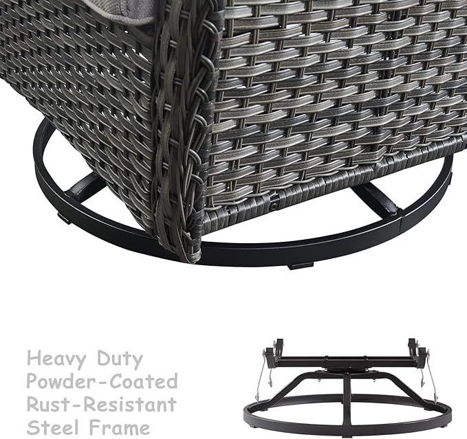 HUMMUH Outdoor Swivel Rocker Wicker Patio Chairs High Back PE Rattan Glider Chairs 4PCS Patio Furniture Set(Grey,Blue)