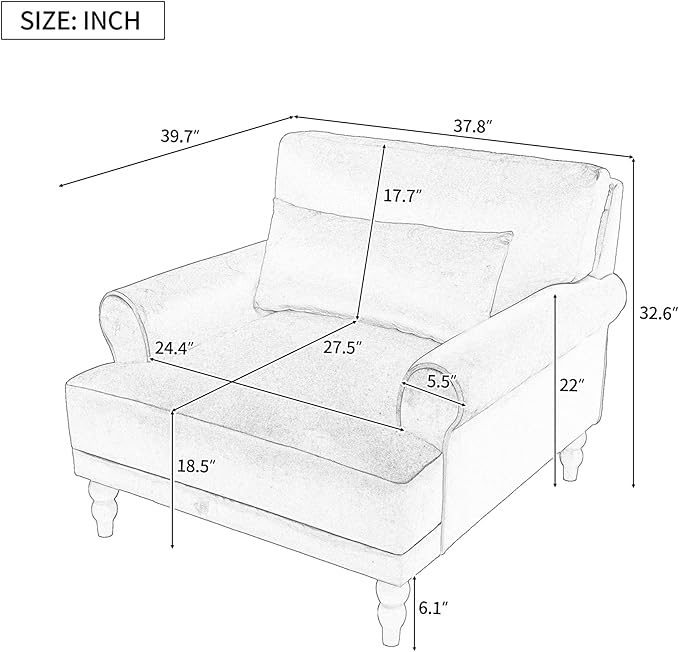 Merax Accent Chair with Circular Armrests, Upholstered Armchair Single Sofa with Vintage Roman Column Legs for Living Room, Bedroom, Study, Ergonomic Lumbar, Velvet, Beige