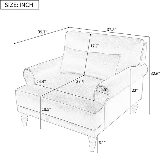 Merax Accent Chair with Circular Armrests, Upholstered Armchair Single Sofa with Vintage Roman Column Legs for Living Room, Bedroom, Study, Ergonomic Lumbar, Velvet, Beige