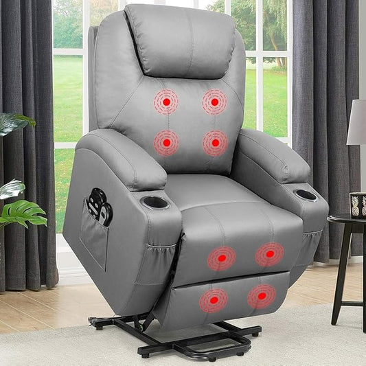 Flamaker Power Lift Recliner Chair Electric Lift Recliner for Elderly Power Lift Recliner Chair with Cup Holders Side Pockets for Living Room (Leathaire, Brown)