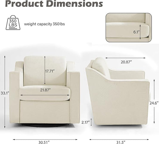UIXE Swivel Accent Chair Set of 2, Chenille Upholstered Arm Chair for Living Room, Modern Club Armchair Comfy Single Sofa Bedroom Reading Seat with Lumbar Pillow - Cream Beige