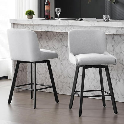 Swivel Bar Stools Set of 4, 26''H Upholstered Barstools with Backs, Modern Counter Height Bar Stool Chairs for Kitchen Island, Metal Legs, Fabric, Light Gray Counter Stools