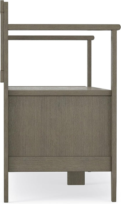 SIMPLIHOME Brooklyn Entryway Storage Bench - 48 inch Wide Solid Wood Storage Seat in Farmhouse Grey, Contemporary Bench for Entryway or Living Room with Lift-Up Lid and Slatted Backrest