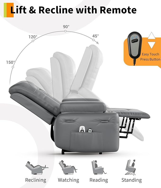 GarveeHome Power Lift Recliner Chair - Heat and Massage, Faux PU Electric Lift Recliner for Elderly & Mobility Impaired, Adjustable Back and Legs, Heavy Duty Lift Chair for Seniors