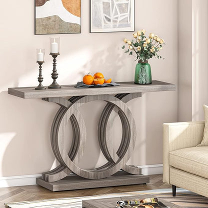 Tribesigns 55 inches Console Table with Geometric Base, Farmhouse Hallway Table, Wooden Entryway Sofa Table, Unique Long Accent Table for Decoration and Organization (Grey)