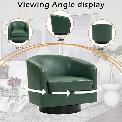Lumibee Swivel Accent Chair, Faux Leather Swivel Barrel Chair for Living Room, Modern Comfy Upholstered Round Armchair Single Sofa Chair for Bedroom, Club-Green