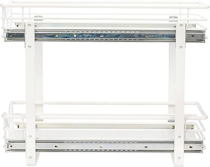 Household Essentials Glidez Multipurpose Powder-Coated Steel Pull-Out/Slide-Out Storage Organizer with Plastic Liners 2-Tier Dual-Slide Design, White
