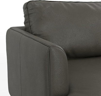 SIMPLIHOME Livingston 76-inch Wide Sofa in Coal Top Grain Genuine Leather, Handcrafted Mid-Century Modern Loveseat for Living Room, Compact 2-Seater with Feather-Wrapped Cushions and Solid Wood Frame