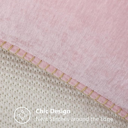 decorUhome Chenille Soft Throw Pillow Covers 22x22 Set of 2, Farmhouse Velvet Neutral Decorative Euro Pillow Covers with Stitched Edge for Couch Sofa Bed Home Decor, Blush Pink