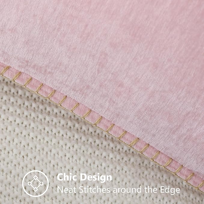 decorUhome Chenille Soft Throw Pillow Covers 12x20 Set of 2, Lumbar Velvet Farmhouse Neutral Decorative Euro Pillow Covers with Stitched Edge for Couch Sofa Bed Home Decor, Blush Pink