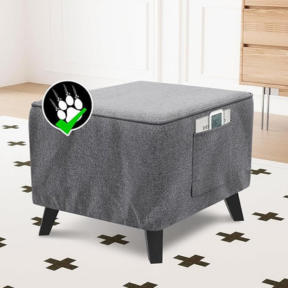 H.VERSAILTEX Ottoman Cover Slipcover Square Fit Length 18"-19" Footrest Sofa Slipcovers Stool Cover Footstool Protector Covers Feature Thick Durable Linen Look Fabric Removable Washable - Heather Grey