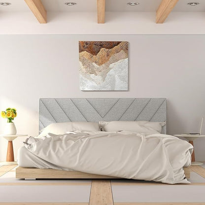 Giantex Linen Upholstered Headboard for Full & Queen Size Bed Frame, Adjustable Width Button Tufted Headboard Only with Solid Rubber Wood Legs, Modern Headboard,Grey