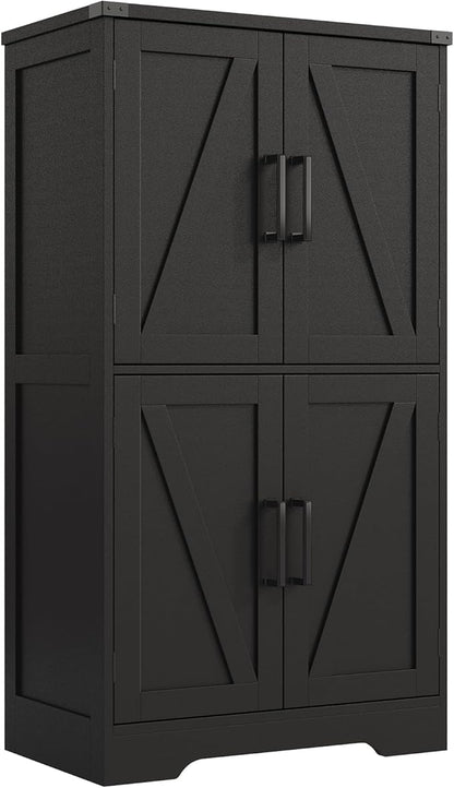 Treocho Bathroom Floor Cabinet, Farmhouse Bathroom Storage Cabinet with Doors and Adjustable Shelves, Freestanding Kitchen Pantry Cabinet, Cupboard for Living Room, Dining Room, Black