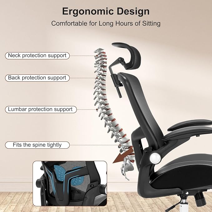 Heavy Duty Office Chair - 400lbs Home Office Desk Chairs with Soft 3D Modeling Wide Foam Cushion, Ergonomic Desk Computer Chair with Adjustable Headrest and Flip-Up Arms for Study, Bedroom