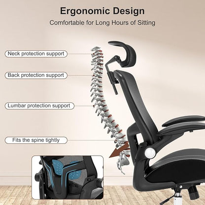 Heavy Duty Office Chair - 400lbs Home Office Desk Chairs with Soft 3D Modeling Wide Foam Cushion, Ergonomic Desk Computer Chair with Adjustable Headrest and Flip-Up Arms for Study, Bedroom
