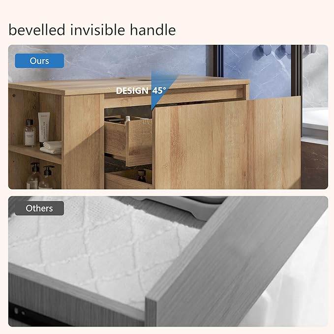 30 Inch Floating Bathroom Vanity with Sink – Wall-Mounted Vanity with Hidden Drawer, Natural Wood Finish, Modern Vessel Sink Vanity for Bathroom(Nature Without Sink, 30")