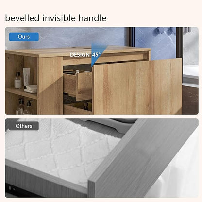 30 Inch Floating Bathroom Vanity with Sink – Wall-Mounted Vanity with Hidden Drawer, Natural Wood Finish, Modern Vessel Sink Vanity for Bathroom(Nature Without Sink, 30")