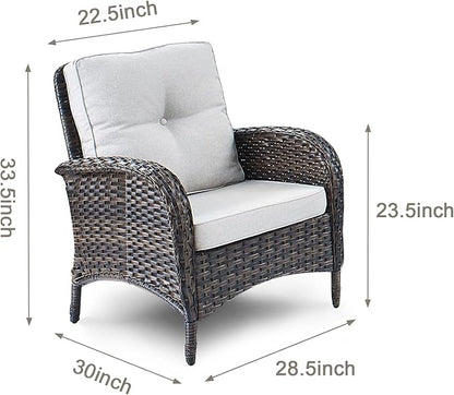 HUMMUH Outdoor Wicker Chairs Patio Dining Chairs Set of 2 with High Back and Deep Seat for Garden,Porch,Backyard,Balcony (Brown/Beige)