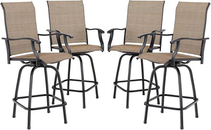 Sophia & William Patio Swivel Bar Stools Set of 4, Bar Height Patio Chair, High Top Patio Chairs, Supports 300 lbs (Brown Fabric)