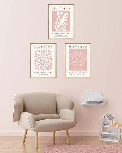 Framed Matisse Pink Canvas Wall Art,Abstract Matisse Canvas Wall Decor,16x12IN High Framed Wood Design Print,Minimalist Classic Decor Aesthetic for Living Room,Bedroom,Bathroom Set of 3