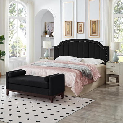 24KF Velvet Fabric Upholstered King/California King Headboard with Nail Trims, Modern Vertical Channel Design with Curved King Headboard, 6052-K-Black
