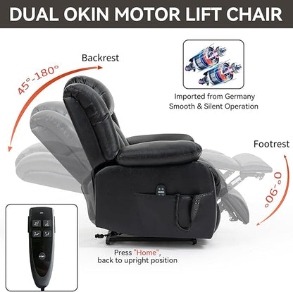 Luxlen Electric Power Lift Recliner Chair with Vibration Massage and Heat, Leather Reclining Chairs for Elderly with Remote Controls, Side Pockets, Big and Tall Recliner, Black