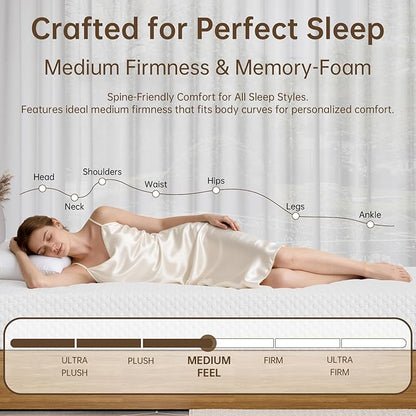 TFD Twin XL Memory Foam Mattress New Version Cool Gel Infused Medium Firm Zoned Pressure Relief for Cooling Sleep Fiberglass Free CertiPUR-US Certified Washable Removable Cover 5 Inch(White)