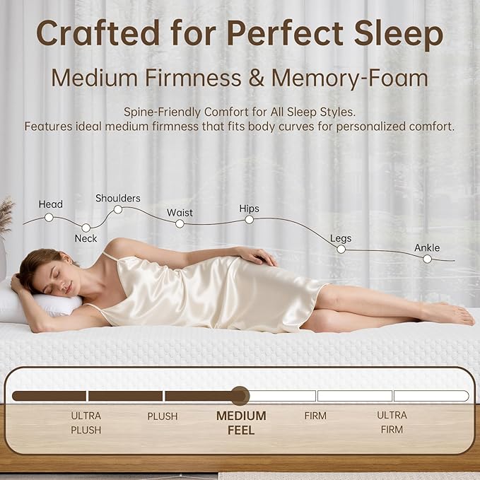 TFD Full Memory Foam Mattress New Version Cool Gel Infused Medium Firm Zoned Pressure Relief for Cooling Sleep Fiberglass Free CertiPUR-US Certified Washable Removable Cover 10 Inch (White)