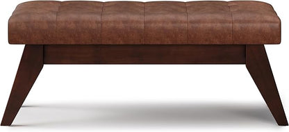 SIMPLIHOME Draper 40 inch Wide Mid Century Modern Rectangle Tufted Ottoman Bench in Distressed Saddle Brown Vegan Faux Leather, Assembled, For the Living Room and Bedroom