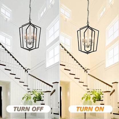 4-Light Farmhouse Chandelier for Dining Room, Modern Foyer Lighting Fixture, 18.1" Lantern Pendant Light, Kitchen Island Hanging Pendant Light Fixture, for Bedroom, Entryway Hallway