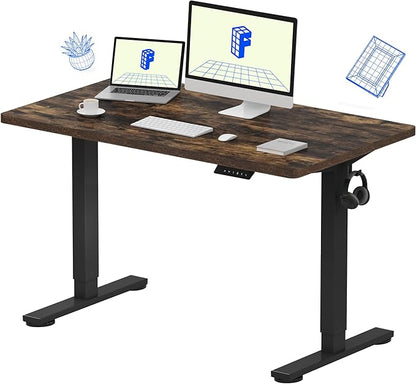 FLEXISPOT EN1 One-Piece Electric Height Adjustable Standing Desk, 48 x 24 Inches Electric Sit Stand Desk Home Office Desks (Black Frame + Rustic Top, 2 Packages)