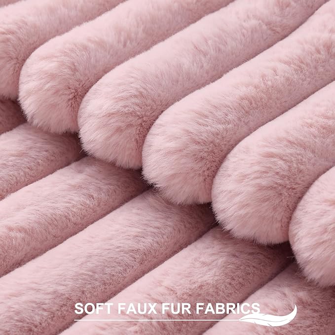 Pallene Faux Fur Plush Throw Pillow Covers 24x24 Set of 2, Luxury Soft Fluffy Striped Decorative Pillow Covers for Sofa, Couch, Living Room, Blush Pink