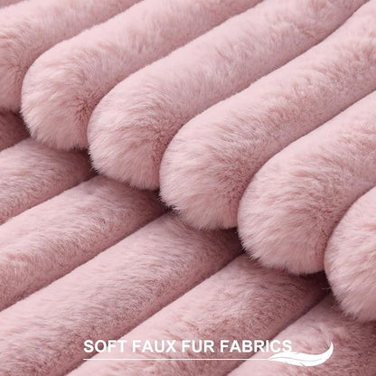 Pallene Faux Fur Plush Throw Pillow Covers 24x24 Set of 2, Luxury Soft Fluffy Striped Decorative Pillow Covers for Sofa, Couch, Living Room, Blush Pink