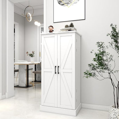 Kitchen Pantry Storage Cabinet w/LED, 50" Pantry Cabinets w/Doors and Adjustable Shelves, Freestanding Pantry Cupboard for Kitchen, Dinning Room, Living Room, Small Place, White