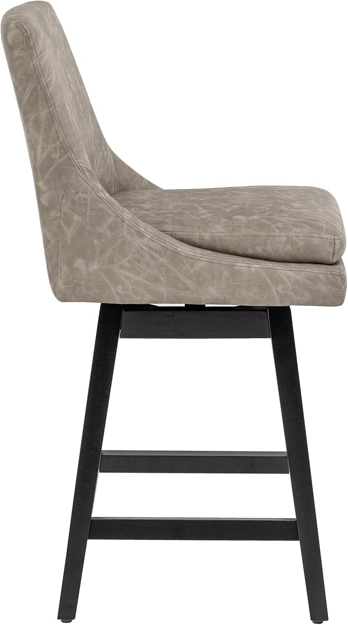 Bar Stool, PU Leather Barstool, 26 Inch Upholstered Counter Stools with 14.2" High Back and Footrest, Swivel Counter Height Barstools for Kitchen Island Home Bar Greige