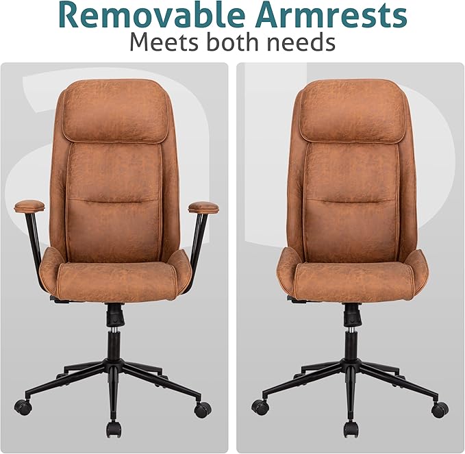 High Back Office Desk Chair,Ergonomic Reclining Office Chair,Modern Swivel Computer Chair,Conference Room Chairs,Brown Leather Chair with Lumbar Support,330lbs