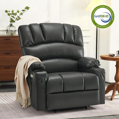 MCombo Oversized Power Lift Recliner Chair for Elderly, Lift Chair with Heat and Massage, Lift Recliner for Big and Tall, Cup Holders, USB &Type C Ports, Faux Leather R7092 (Grey, Oversize)