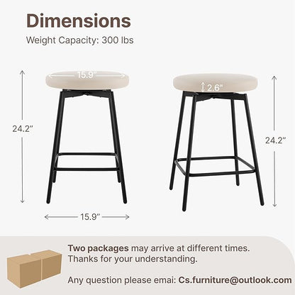 Swivel Bar Stools Set of 4, 24" Counter Height Bar Stool, Backless Barstools with Faux Leather Upholstered Seat&Sturdy Wood Legs for Kitchen Island, Beige