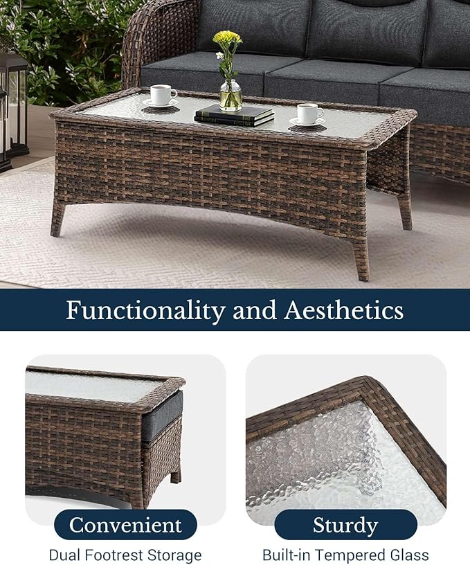 HILLGA Luxury Patio Furniture Set with 6-Inch Thick Cushions, High Back Outdoor Swivel Rocker Chairs and Patio Couch, 6-Piece All Weather Conversation Set for Porch Deck Pool Yard, Dark Grey (V3)