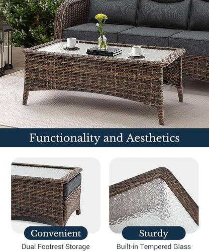 HILLGA Luxury Patio Furniture Set with 6-Inch Thick Cushions, High Back Outdoor Swivel Rocker Chairs and Patio Couch, 7-Piece All Weather Conversation Set for Porch Deck Pool Yard, Dark Grey (V3)