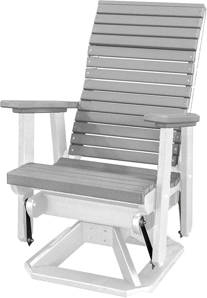 DutchCrafters Modern Horizontal Slat High Back Poly Adirondack Swivel Glider Outdoor Patio Chair (White & Light Gray)