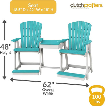 DutchCrafters Plastic Poly Outdoor Bistro Set with 2 Chairs and Attached Center Table, 3 Piece Patio Furniture Set - Amish Made in USA (Black & Weatherwood)