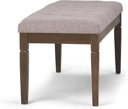 SIMPLIHOME Waverly 48 inch Wide Traditional Rectangle Tufted Ottoman Bench in Cloud Grey Linen Look Fabric, Assembled, For the Living Room and Bedroom