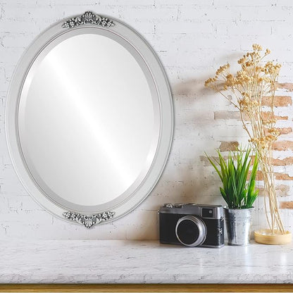 OVALCREST Oval Beveled Wall Mirror for Home Decor - Athena Style - Linen White - 21" x 17" Outside Dimensions