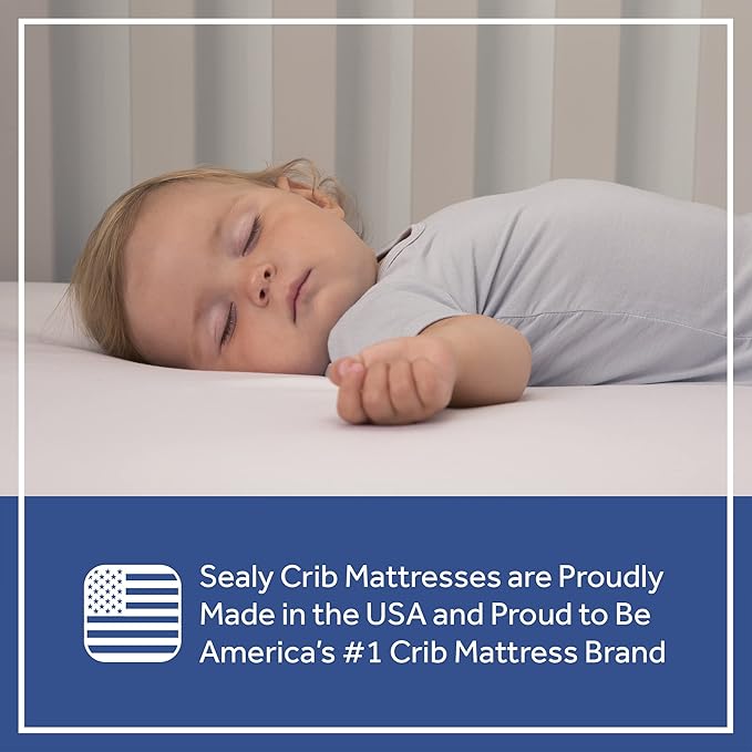 Sealy Baby Flex Cool 2 Stage Breathable Crib Mattress with Toddler Bed Fit, Waterproof & Airy Cotton Cover, 204 Premium Coils, GREENGUARD Gold Certified, Safety & Quality Tested, Made in USA, 52x28"