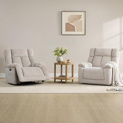 CHITA Oversized Power Recliner Chair with Bluetooth Speakers for Adults, Lay Flat Recliner with Power Lumbar Support, Manual Winged Headrest and USB & Type-C Charging Ports, Taupe