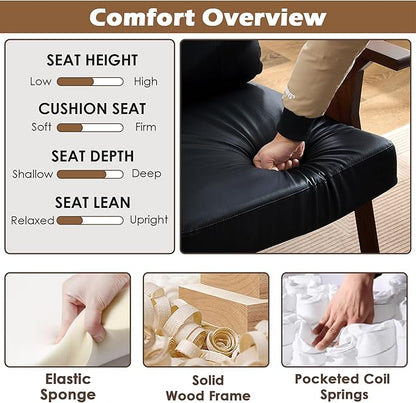 STHOUYN Black Leather Office Accent Chair Set of 2, Office Lounge Chair with Wooden Arms, Mid Century Modern Chair, Side Arm Chairs for Living Room, Comfy Guest Waiting Room Chairs (2, Black)