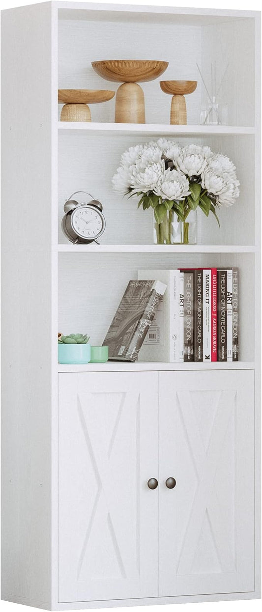 IRONCK Industrial Bookshelves and Bookcases with Doors 11.8 in Depth Floor Standing 5 Shelf Display Storage Shelves Bookcase Home Decor Furniture for Home, Office, Living Room, Bedroom