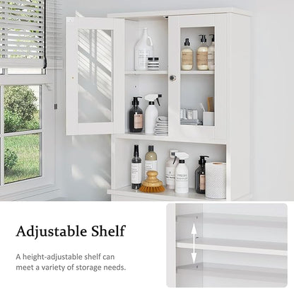 Meilocar Over The Toilet Storage Cabinet, Bathroom Storage Cabinet Over Toilet, Space Saver W/Adjustable Shelf & Open Shelf, White