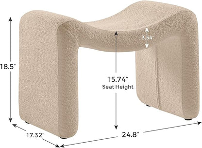 Modern Boucle Ottoman, Vanity Stool Chair, Foot Stool with Wooden Legs Sofa Bench Footstool Extra Seat for Vanity, Makeup Room, Living Room, Entryway, Set 2, Camel